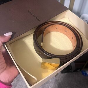 Louis Vuitton Brown Leather Belt with Gold Buckle